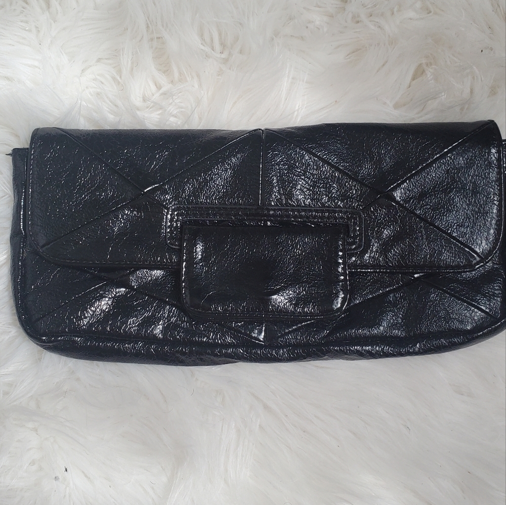 Black patten leather clutch